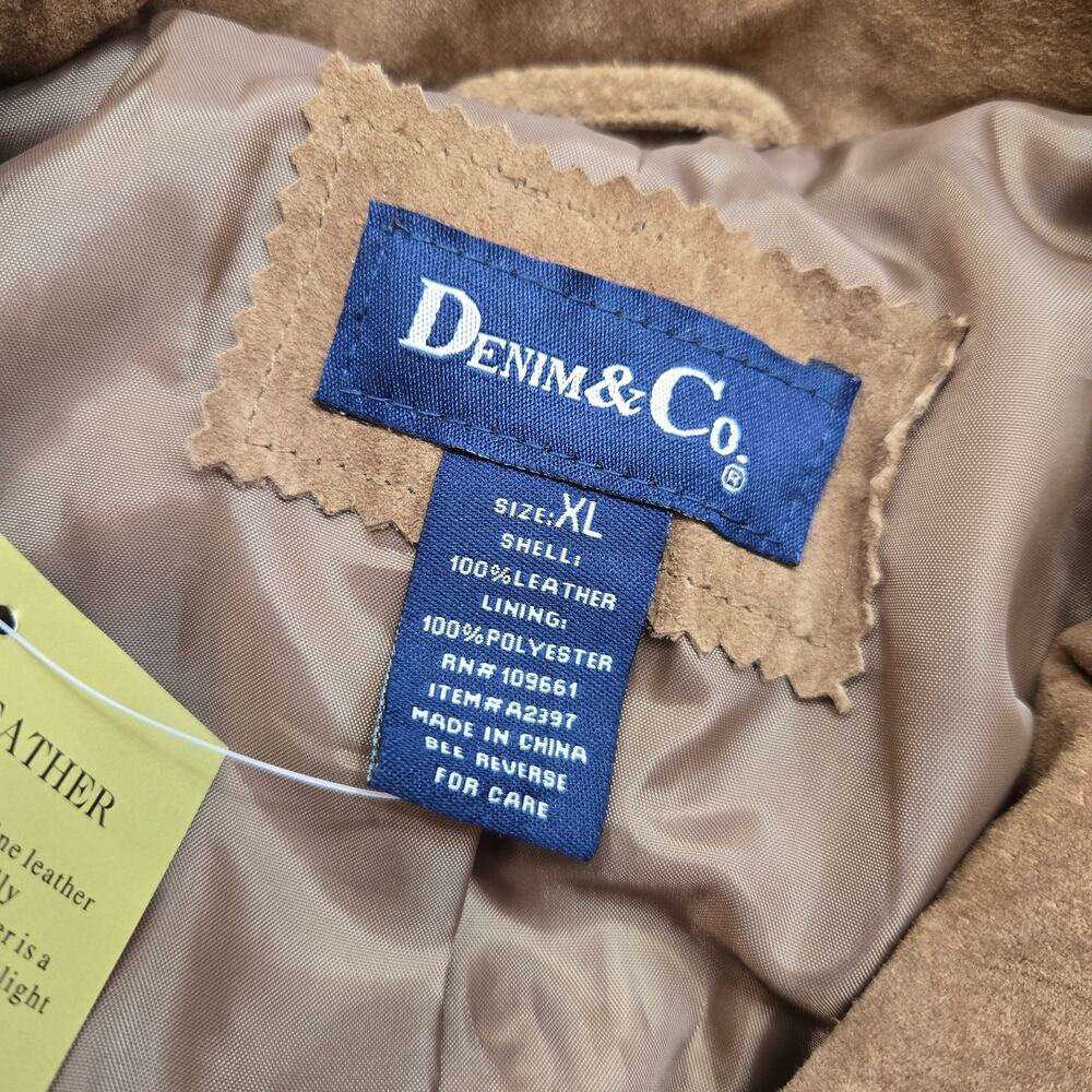 New Denim & Co Brown Leather Button Down Jacket Coat Western - Picture 7 of 8